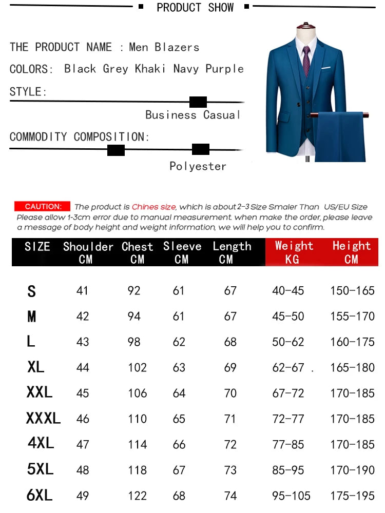 Elegant Men's 3-Piece Wedding Suit