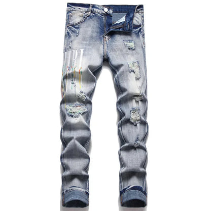 Summer Men's Handmade Ripped Cotton Jeans