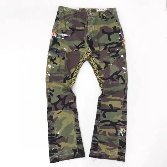 Green Camouflage Patchwork Cargo Pants