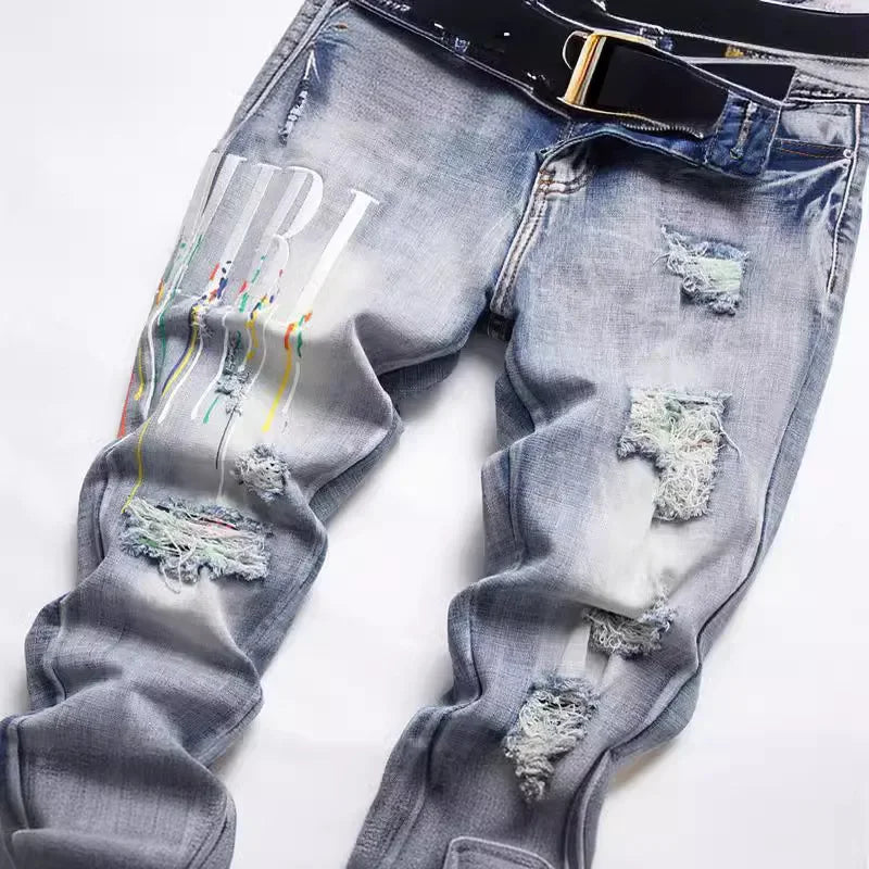 Summer Men's Handmade Ripped Cotton Jeans