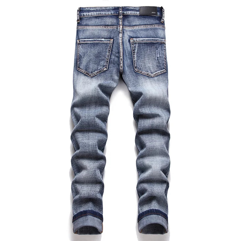 Men's Slim Fit Stretch Denim with Perforated Print