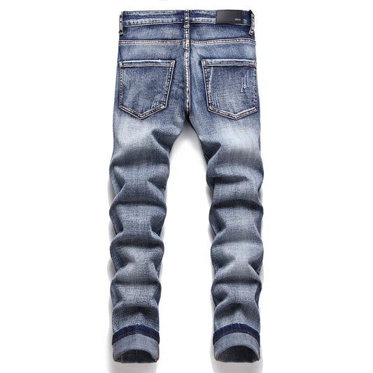 Men's Slim Fit Stretch Denim with Perforated Print