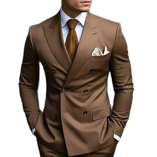 Slim Fit Brown Double-Breasted Men's Suit