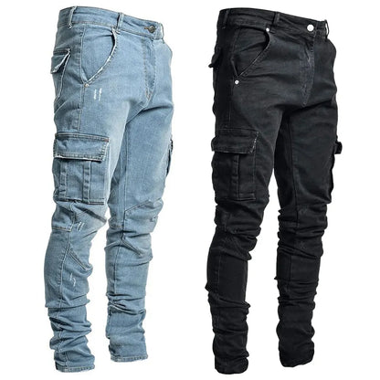 Men's Slim Fit Multi-Pocket Denim Cargo Pants