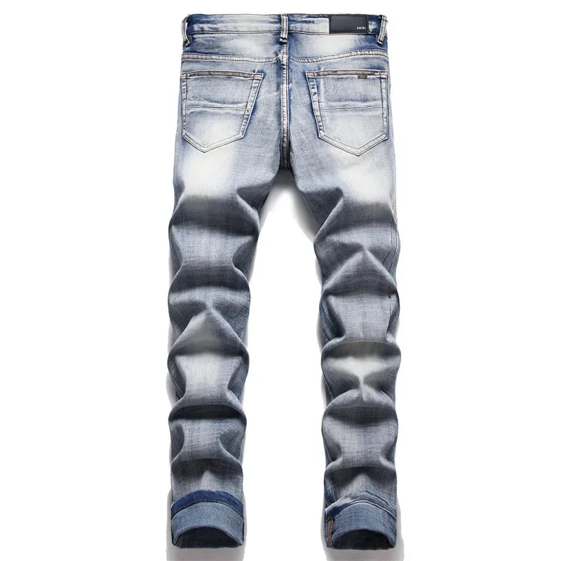 Summer Men's Handmade Ripped Cotton Jeans