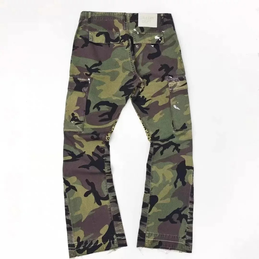 Green Camouflage Patchwork Cargo Pants